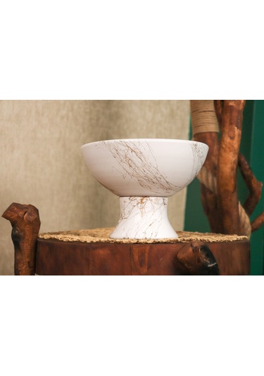 Bitki Tasarımı Beyaz Üzeri Gold Kendinden Ayaklı Aranjman Saksı