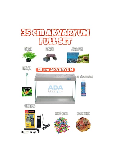 Ada Akvaryum Full Akvaryum Seti Beyaz Renk 35x25x15 Cm 9 Parça