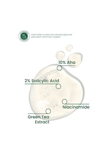 Cosmogenesis Labs AHA %10 BHA %2 Peeling Etkili Serum 30ml - Cilt Yenileyici Ölü Hücre Temizleyici Yeşil Çay Vegan