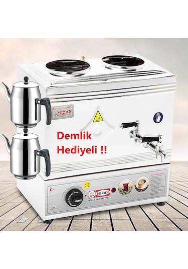 Mizan Çift Demlikli Pleytsiz Çay Kazanı 20Lt-2 Adet Demlik Hediye (487419494)