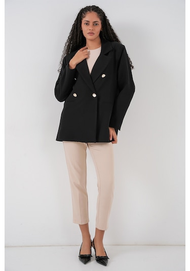 Kadın Kruvaze Yaka Blazer Ceket 0722 - Siyah