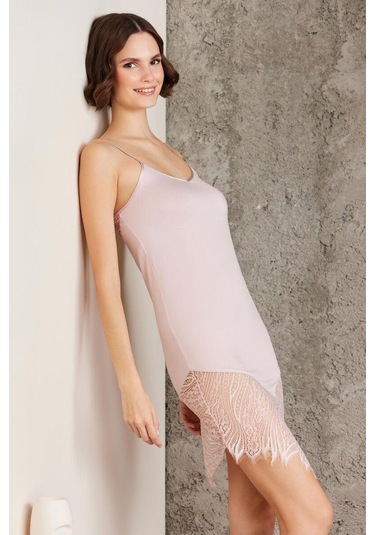 Pierre Cardin 4015 Penye Dantelli Gecelik Ve Sabahlık Takım Pudra