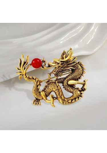 Gümüş Çin Tarzı Zodyak Ejderha Broş Sahte İnci Dekor Bahar Şenliği Pin Karikatür Hayvan Şekli Takım Elbise Yaka Şapka Çanta Rozeti Gümüş