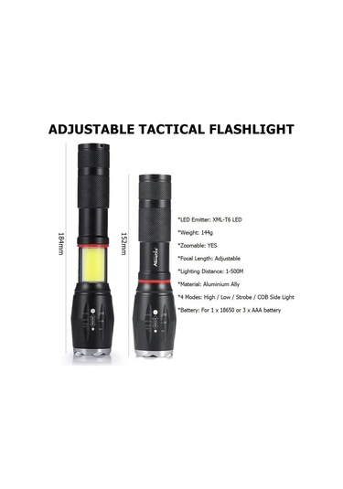 Valkyrie 8000 Lümen Cob Lambalı T6 Mıknatıslı El Feneri - 6 Mod - 500 Metre Mesafe Siyah