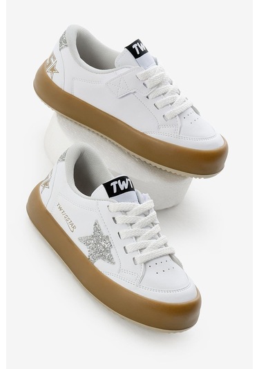 Termo Taban Yıldız Detaylı Bağcıklı Ve Cırtlı Çocuk Unisex Beyaz Gümüş Spor Ayakkabı Tbkmn320 Beyaz Gümüş