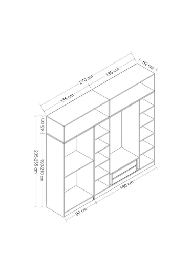 Minar Kale 6 Kapaklı 2 Ç Dolap Ve Yüklük Dore Antrasit 235cm