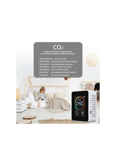 Prestigegoods Ve Sıcaklık Ölçer Nem Lcd Karbondioksit Kalitesi Hava Göstergeli Ekranlı Cihazı Analiz - Om