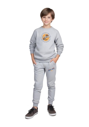 Erkek Çocuk Bisiklet Yaka Champions Baskılı Eşofman Takımı Gri