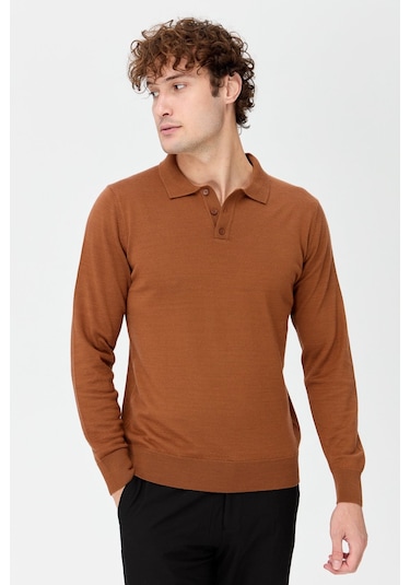 Erkek Basic Polo Yaka İnce Triko Kazak K.taba K.taba