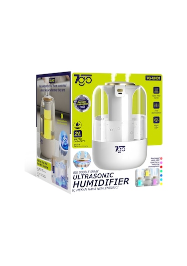 7go 7g-uhd1 Ultrasonik Çift Çıkışlı Hava Nemlendirici 2l Su Kapasiteli, Usb-c, Led Işıklı, Sessiz