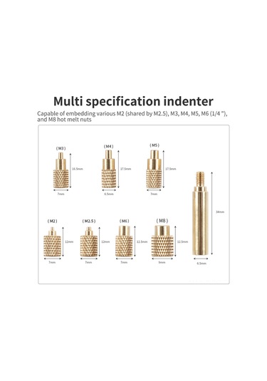 Springsun 3d Yazıcı Aksesuarı Bakır Isıtmalı Somun Presi Takımı - M2-m8 Boyutları, Ts100/ts101 Ve 936 Ucu Uyumlu, Verimli Isı Transferi