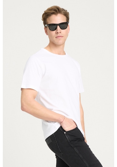 Regular Fit Normal Kesim Bisiklet Yaka %100 Pamuk Ekru Tişört W241575104 Ekru