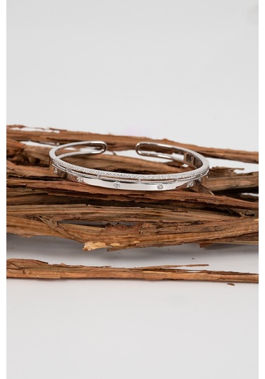 925 Ayar Gümüş Rodyumlu Zirkon Taşlı Özel Kilit Tasarım Bilezik Barcode Rose Gold - Gümüş