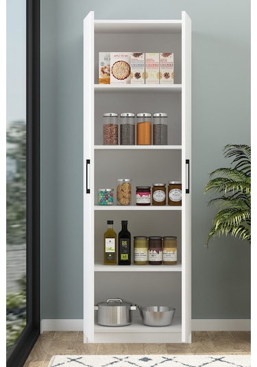 Tiba Erzak Dolabı 4 Raflı 180 Cm Çok Amaçlı Dolap Banyo Dolabı Beyaz Beyaz