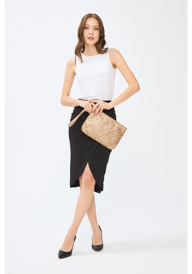 Deri Company Kadın Basic Clutch Çanta Monogram Desenli Altın 214002 Altın