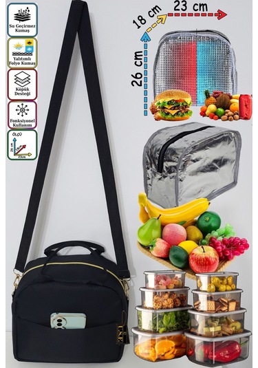 Anne Bebek Askılı Taşıma Çantası Isı Yalıtımlı Termal Yemek, Mama, Beslenme, Gıda Çantası Bej - Siyah