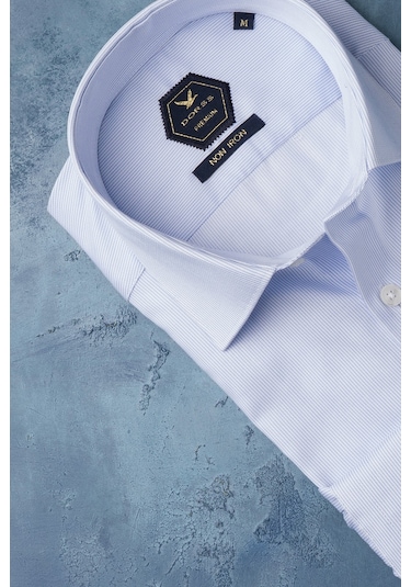 Dorss Slimfit %100 Pamuk Premium Serisi İnce Çizgili Gömlek Mavi
