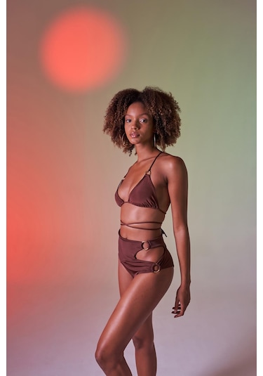 Holly Lolly Yüksek Bel Aksesuar Detaylı Delphi Bikini Altı Kahverengi