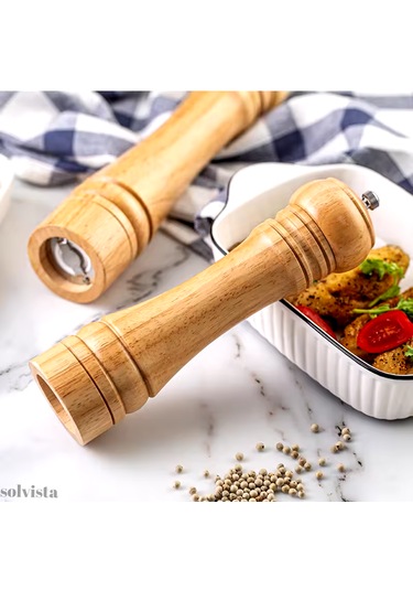 Doğal Ahşap Baharat Öğütücü Değirmen - Beyaz Ahşap Tuzluk Baharat