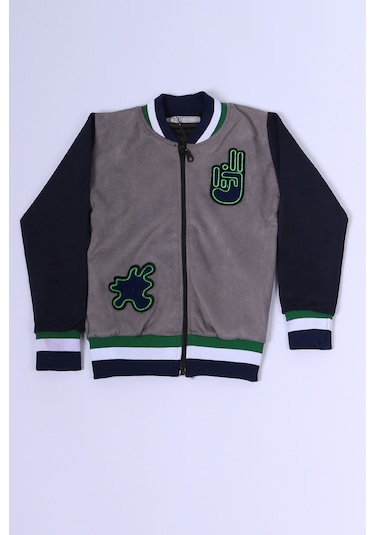 Erkek Çocuk Kolej Ceket Fermuarlı Cepli Baskılı C27 Gri