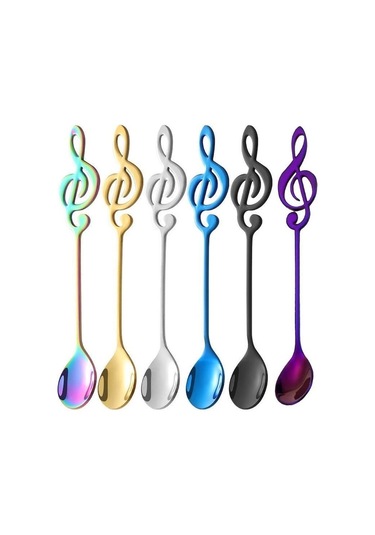 Novahub Çok Renkli Kahve Kaşıkları Coffeeware Paslanmaz Çelik Nota Yaratıcı Kahve Süt Kaşığı Dondurma Karıştırma Tatlı Kaşığı Sofra Çok Renkli