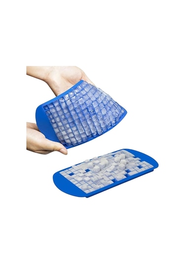 160'lı Mini Küp Şekilli Silikon Buzluk, Sunum Buzluk Açık Mavi