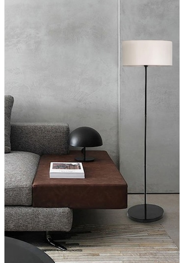 Kumaş Lambader Silindir Krem Şapka Siyah Metal Ayak Ml702