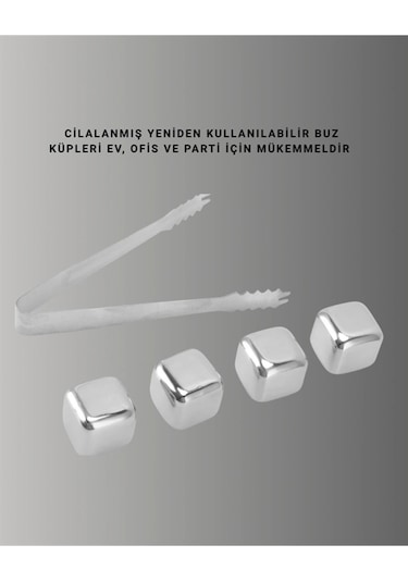 Paslanmaz Çelikten Üretilmiş Metal Buz Küpü Seti Ve Buz Klipsi Çok Renkli