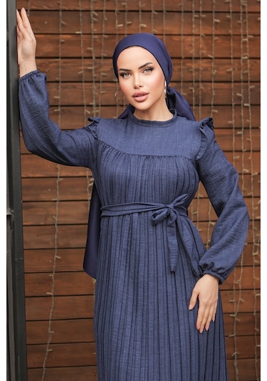 Fırfırlı Pilise Elbise 777 - Lacivert