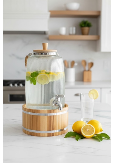 Bambum Melo - Bambu Kapak Ve Ahşap Standlı Cam Sebil 3l