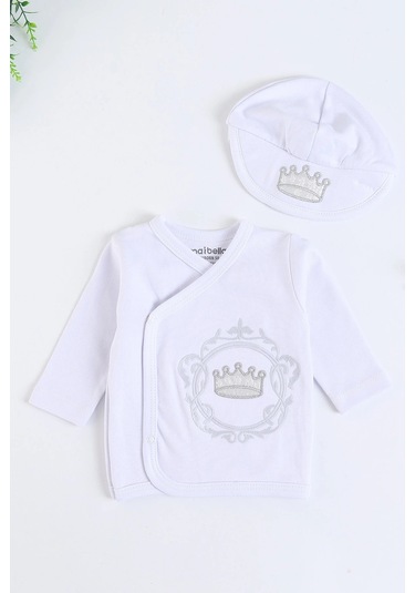 Nakış Desenli Müslin Erkek Bebek Hastane Çıkışı Bebek Kıyafetleri Yenidoğan Hastane Çıkış Seti 5 Li Beyaz