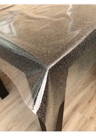 Şeffaf Simli Yuvarlak Masa Örtüsü