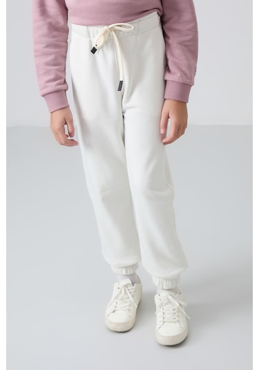 Tommy Life Ekru Pamuklu İçi Tüylü Yumuşak Dokulu Standart Fit Nakışlı Kız Çocuk Eşofman Alt - 75158 Ekru