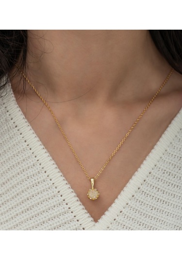 Altın Kaplama Beyaz Zirkon Taşlı Lotus Çiçeği Kadın Kolye Çok Renkli