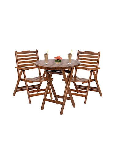 Ürgüp Katlanır Ahşap Bahçe Balkon Seti: 90Lık Masa + 2 Sandalye