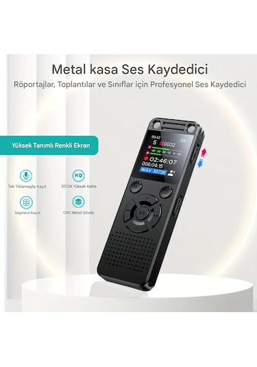 Ultratekno Hs-32 Metal Ses Kayıt Cihazı 96gb 32+64gb Çift Hoparlör, Kristal Mikrofon, 30 Saat Pil, Gürültü Azaltma, Type-c Şarj, Profesyonel Diktafon