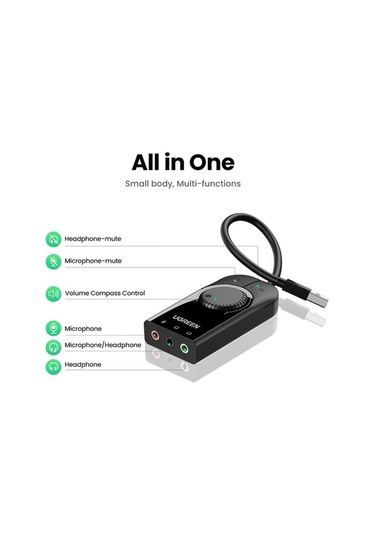 Ebitda Ugreen 50599 Usb Ses Adaptörü 3.5mm Mic 1m, Harici Ses Kartı, Trrs Ctıa Destekli