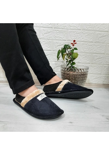 Ucc Siyah İçi Kürklü Ev İçi Tüylü Misafir Terliği 001