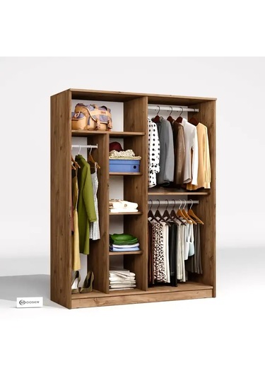 Kardelen Serisi Atlantik Çam 4 Kapaklı 5 Raflı 140 Cm Elbise Dolabı Atlantik Çam