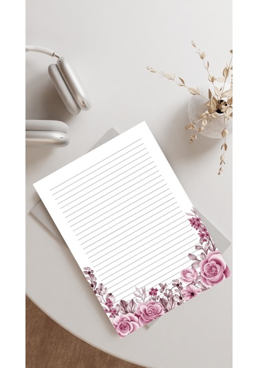 20 Adet A4 Boyutunda Çiçekli Mektup Kağıdı/not Kağıdı Model 11