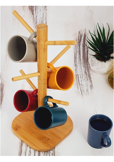 Ahşap Bardak Kupa Fincan Askılığı Askısı 6 Askılı