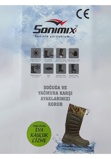 Sonimix Eva Termal Avcı Çizme Haki -30 Derece Soğuğa Dayanıklı (545634856) Haki