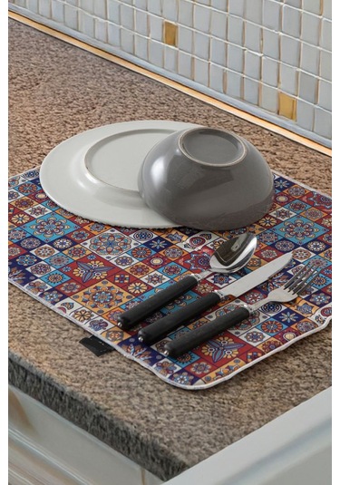 Bulaşık Kurutma Örtüsü, Bulaşıklık, Tezgah Üstü Bulaşık Matı, Süper Emici Mutfak Matı Çok Renkli