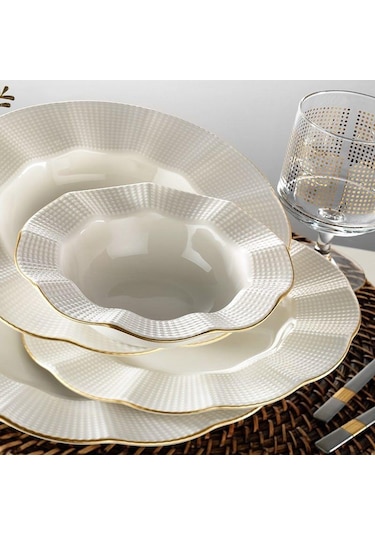 Kütahya Porselen 24 Parça Milena Krem Fileli Yemek Takımı
