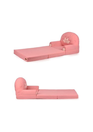 Portatif Katlanabilir Sevimli Çocuk Koltuğu - 3 Katlı Çocuk Yatak Koltuk - Taşınabilir Bebek Koltuğu Pembe Beyaz