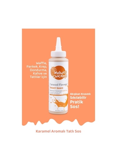 Melwiss Chocolate Karamel Aromalı Çikolata Sosu - Waffle Pankek Sosu 330 G