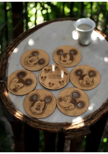 Ahşap Figürlü 6'lı Bardak Altlığı Dekoratif 3mm - Mickey Mouse Ahşap