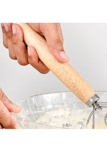 Fastbuy 13 İnç Ahşap Saplı Un Mikseri, Paslanmaz Çelik Karıştırıcı, Bobin Çırpma Teli, 3 Bölge Karıştırma Aleti Diğer