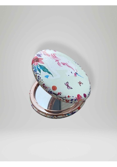 Unıcorn Temalı Çift Taraflı Yuvarlak Cep Çanta Makyaj El Aynası 7cm Çap Kod:29