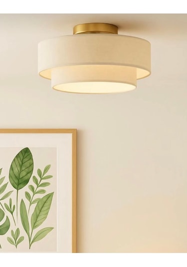 Modern Sarkıt Avize Plafonyer Avize Çift Katlı Alp Beyazı Kumaş